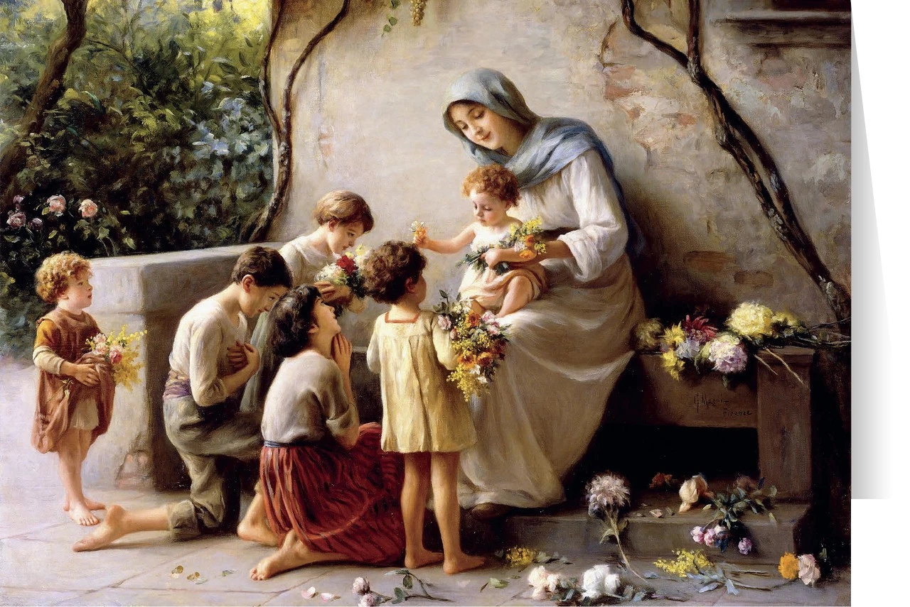 Adoration (Mary and Jesus with Children) by Giuseppe Magni Mother's Day Greeting Card