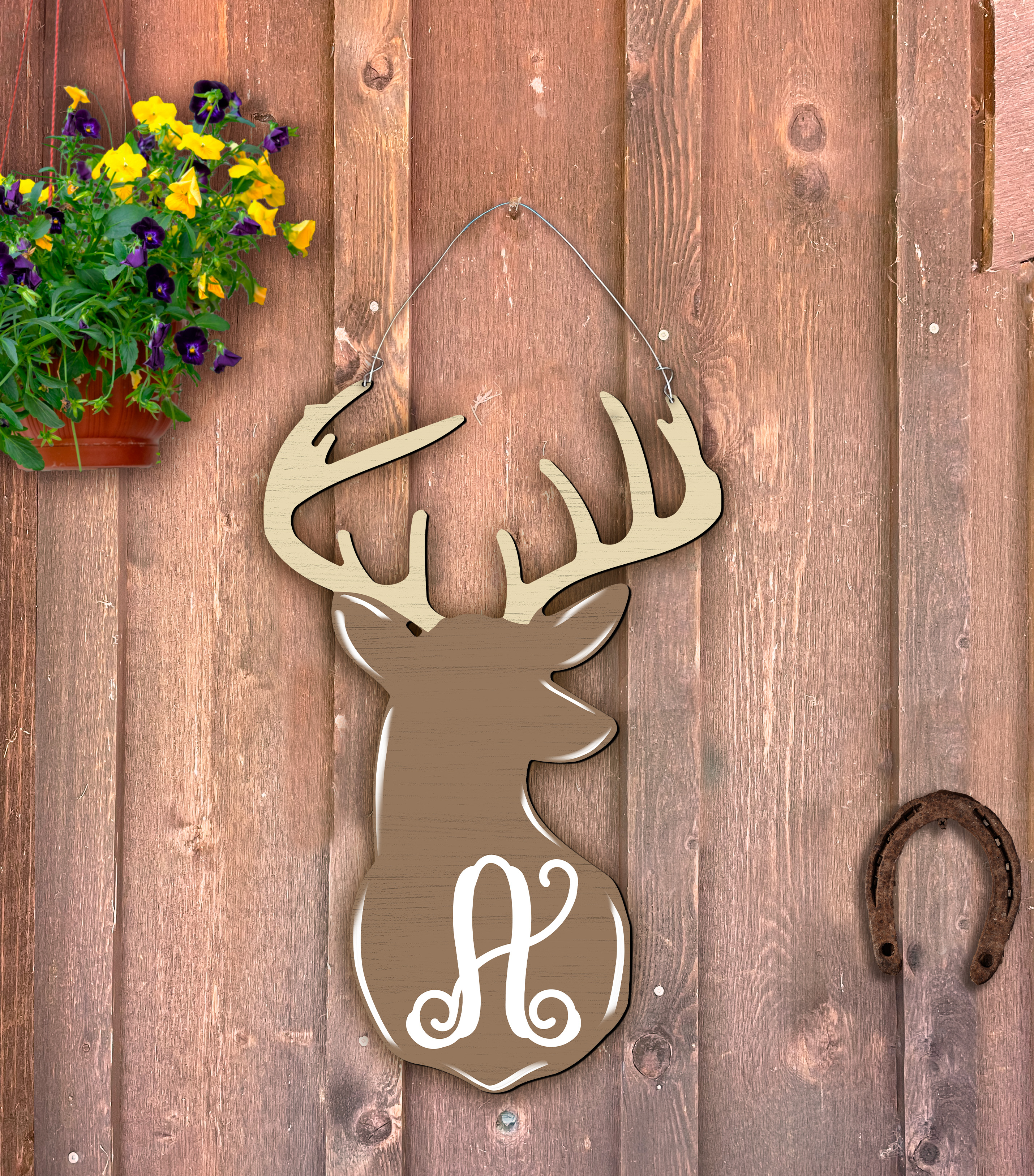 Outdoor Metal Art Monogrammed Deer Head (Customizable)