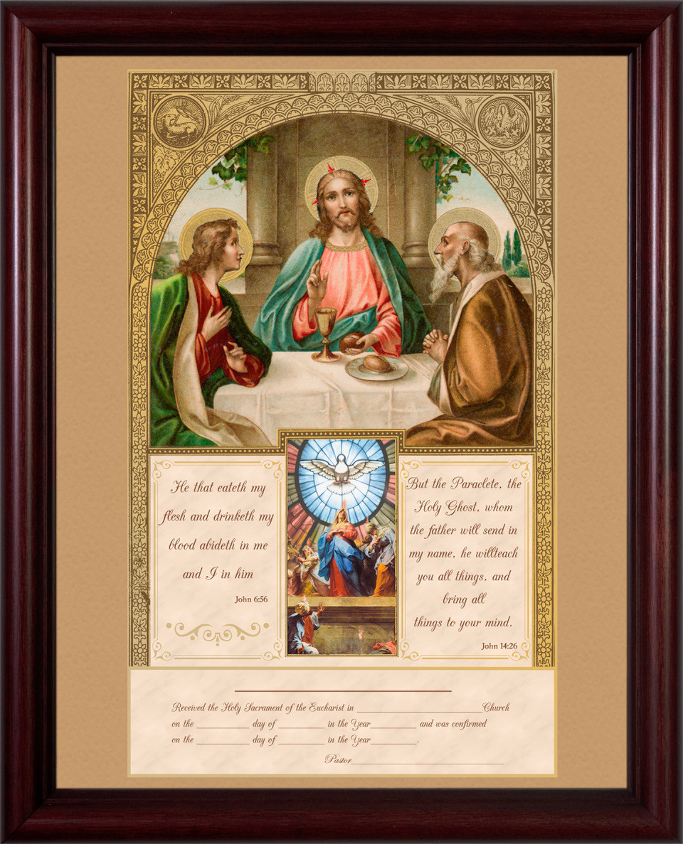 First Communion and Confirmation Certificate in Cherry Frame