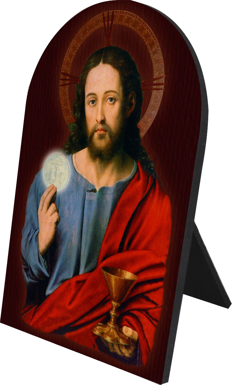 Christ Holding Eucharist Arched Desk Plaque