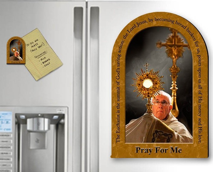Pope Francis with Monstrance Arched Magnet with Quote
