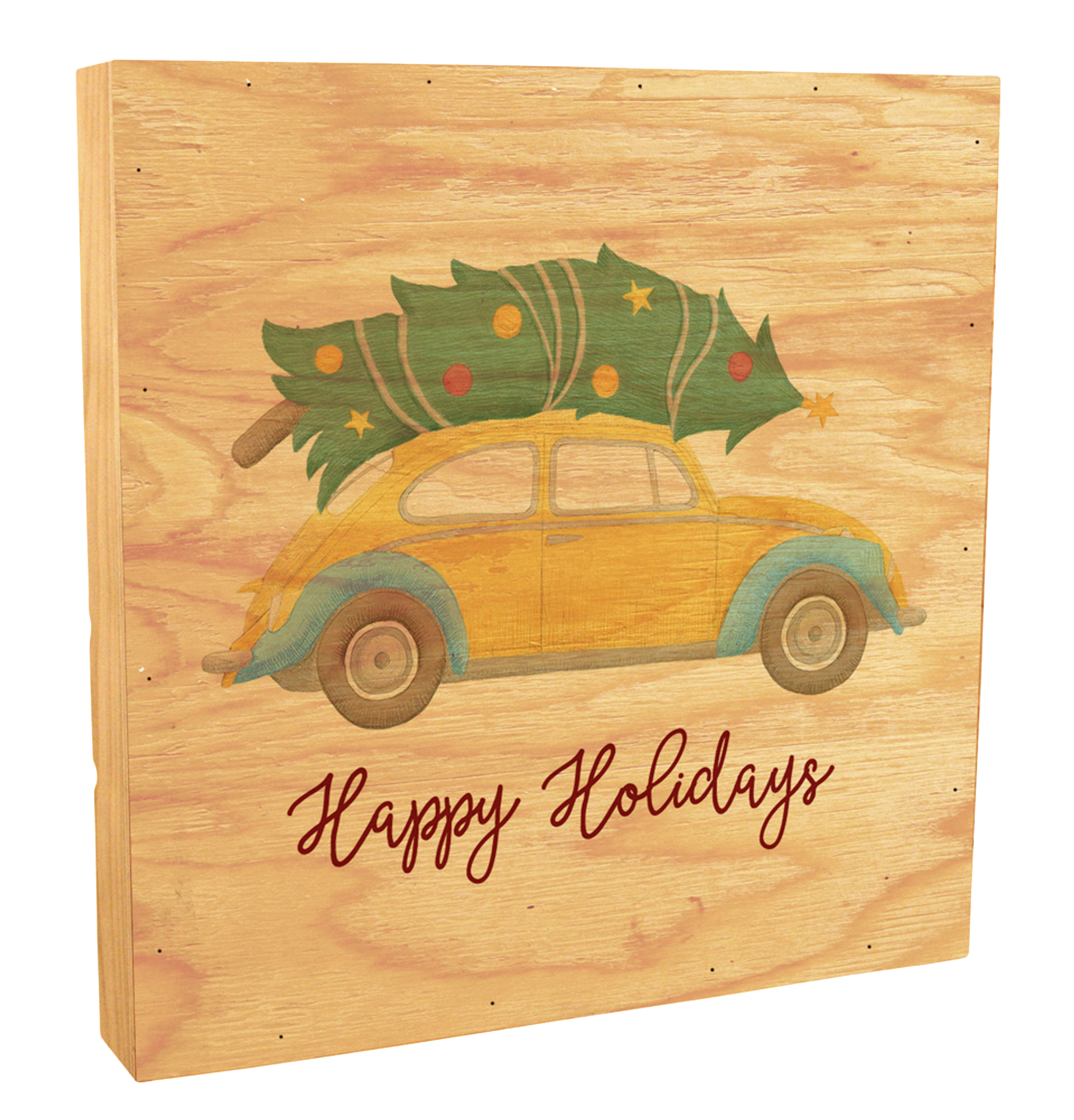 Happy Holidays with Yellow Car Rustic Box Art