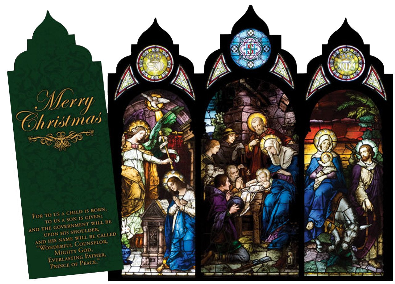 Nativity Stained Glass Tri-fold Triptych Christmas Cards (Set of 12)