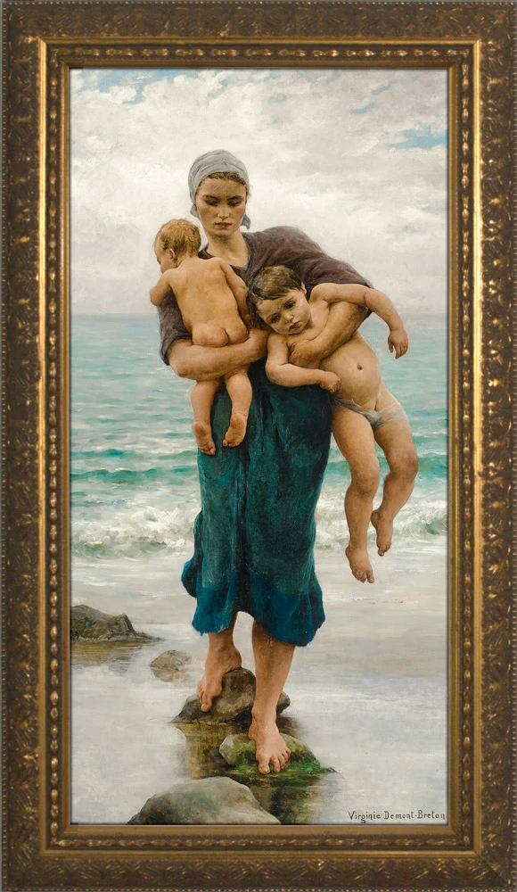 Fisherman's Wife Bathing Her Children by Virginie Demont-Breton - Standard Gold Framed Art