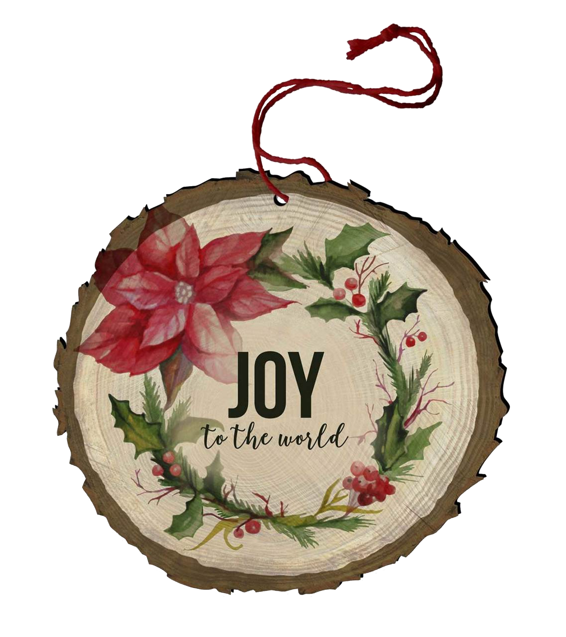 Vintage “Joy to the World“ Poinsettia Wood Ornament`