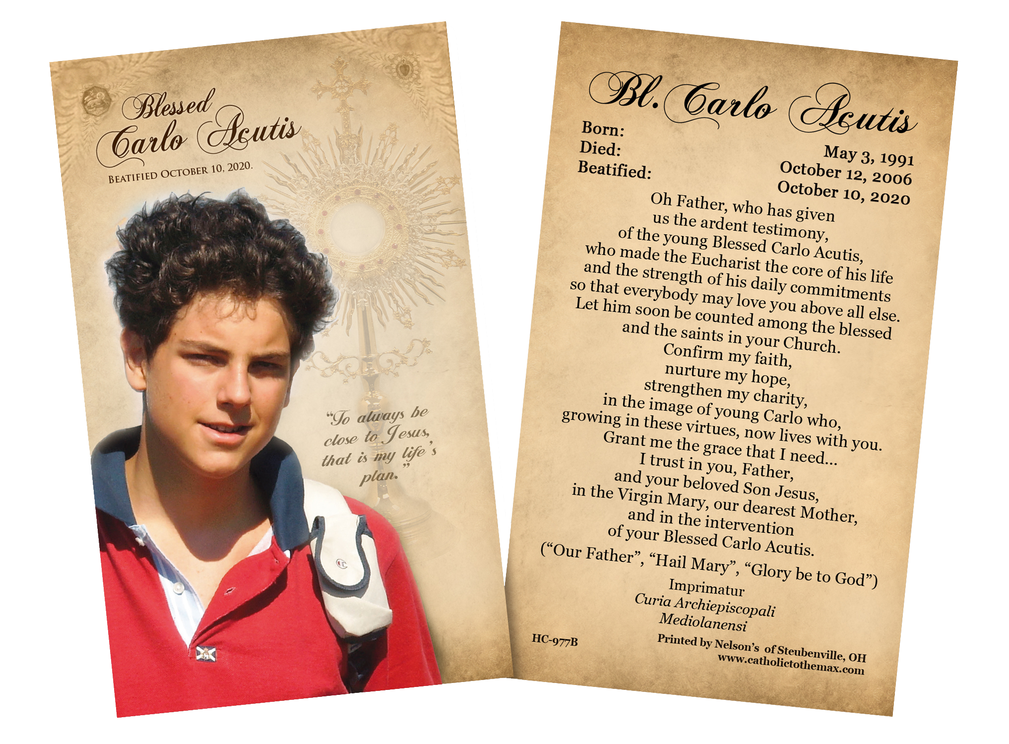 Prayer for Canonization of Carlo Acutis Holy Card 4