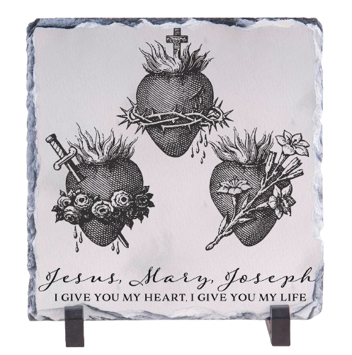 Vintage Three Hearts of the Holy Family Square Slate Tile
