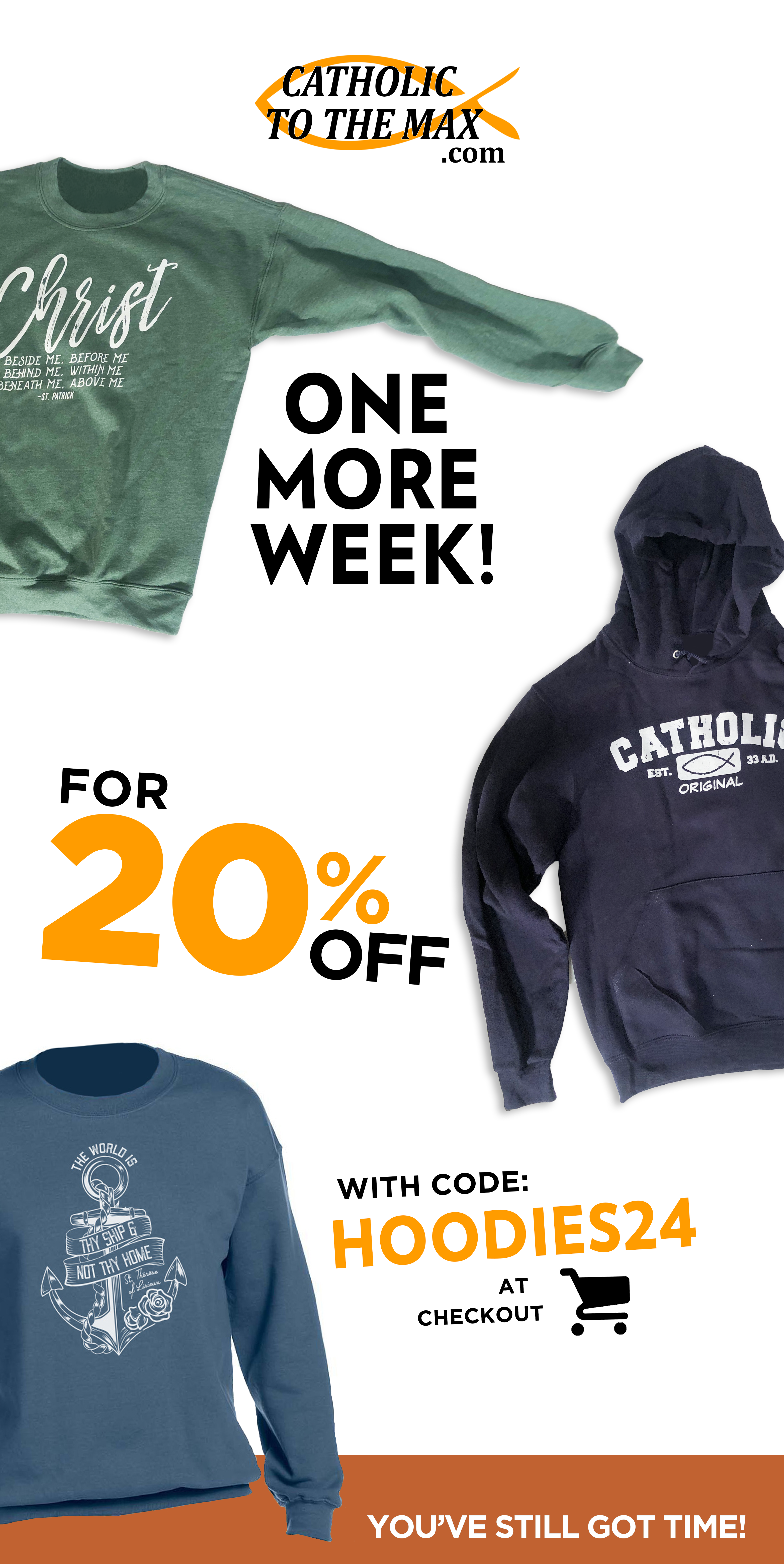 One more week for 20% off hoodies & sweatshirts!