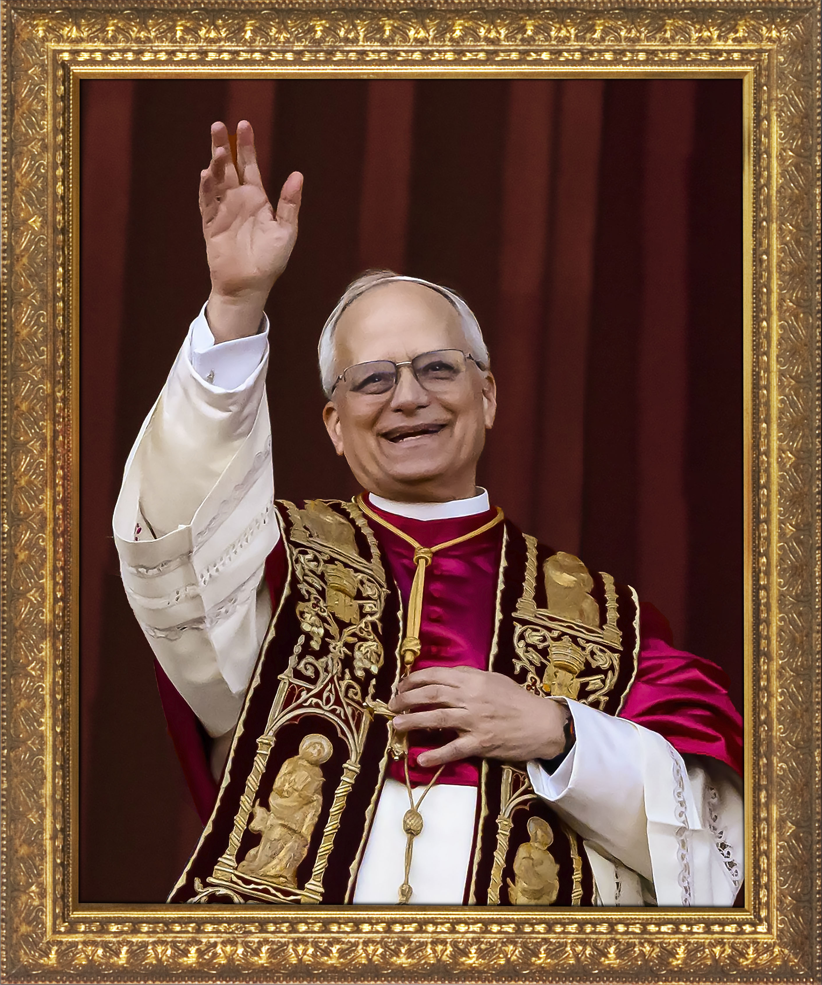 Pope Leo XIV Waving in Celebration Framed Art