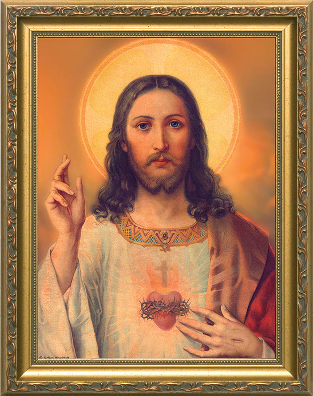 Antique Sacred Heart - Gold Framed Art