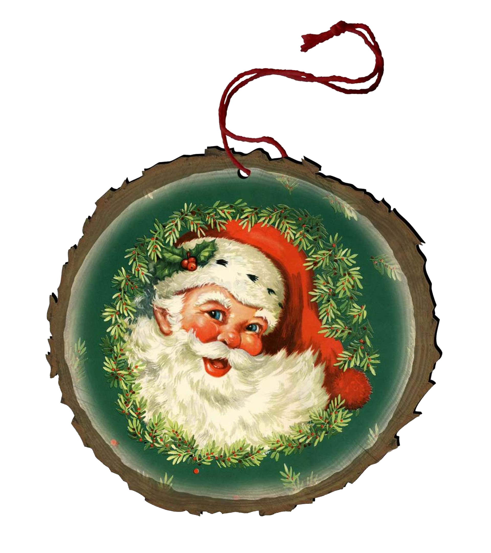 Vintage Santa Face Wood Ornament