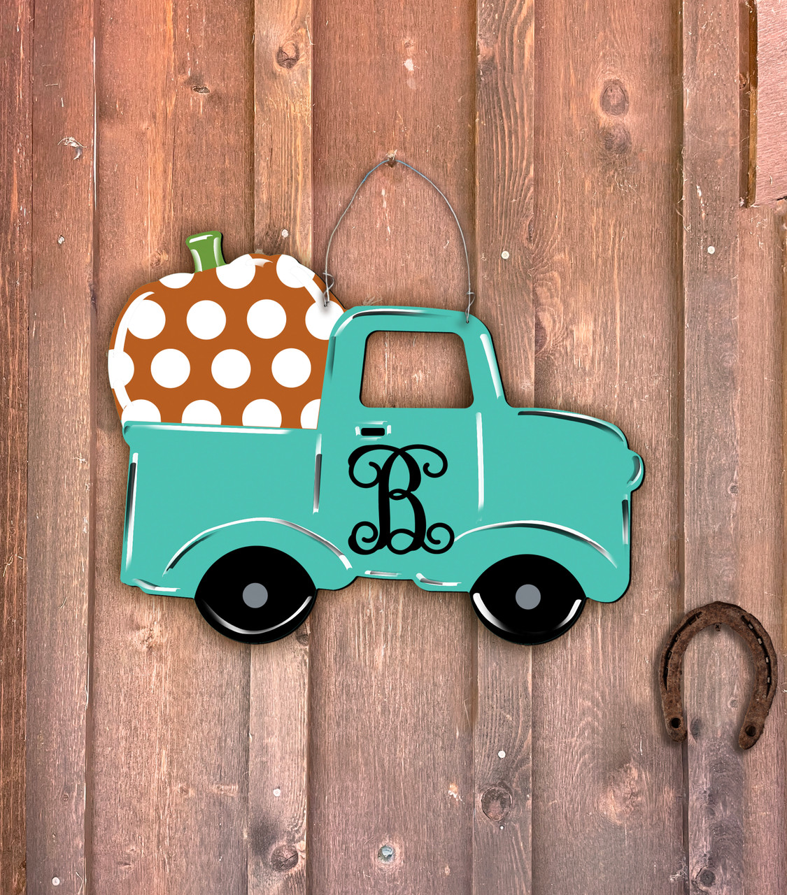 Outdoor Metal Art Pumpkin Truck (Customizable)