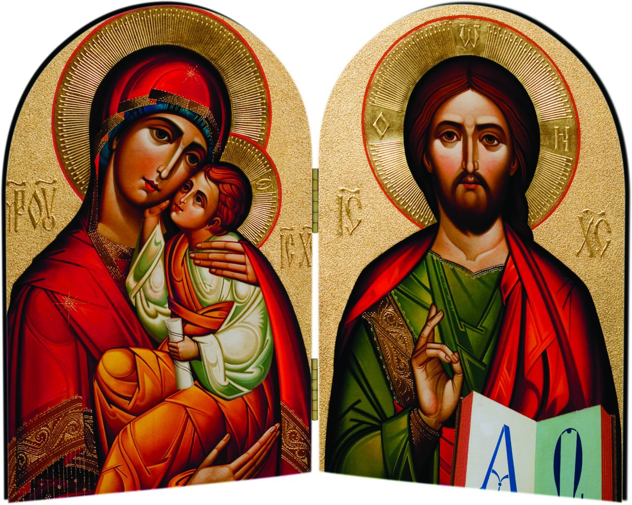 Byzantine Madonna and Christ Arched Diptych