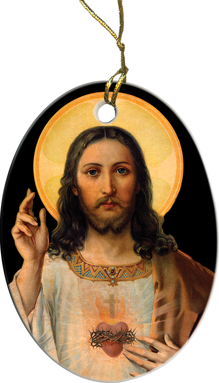 Antique Sacred Heart Porcelain Ornament