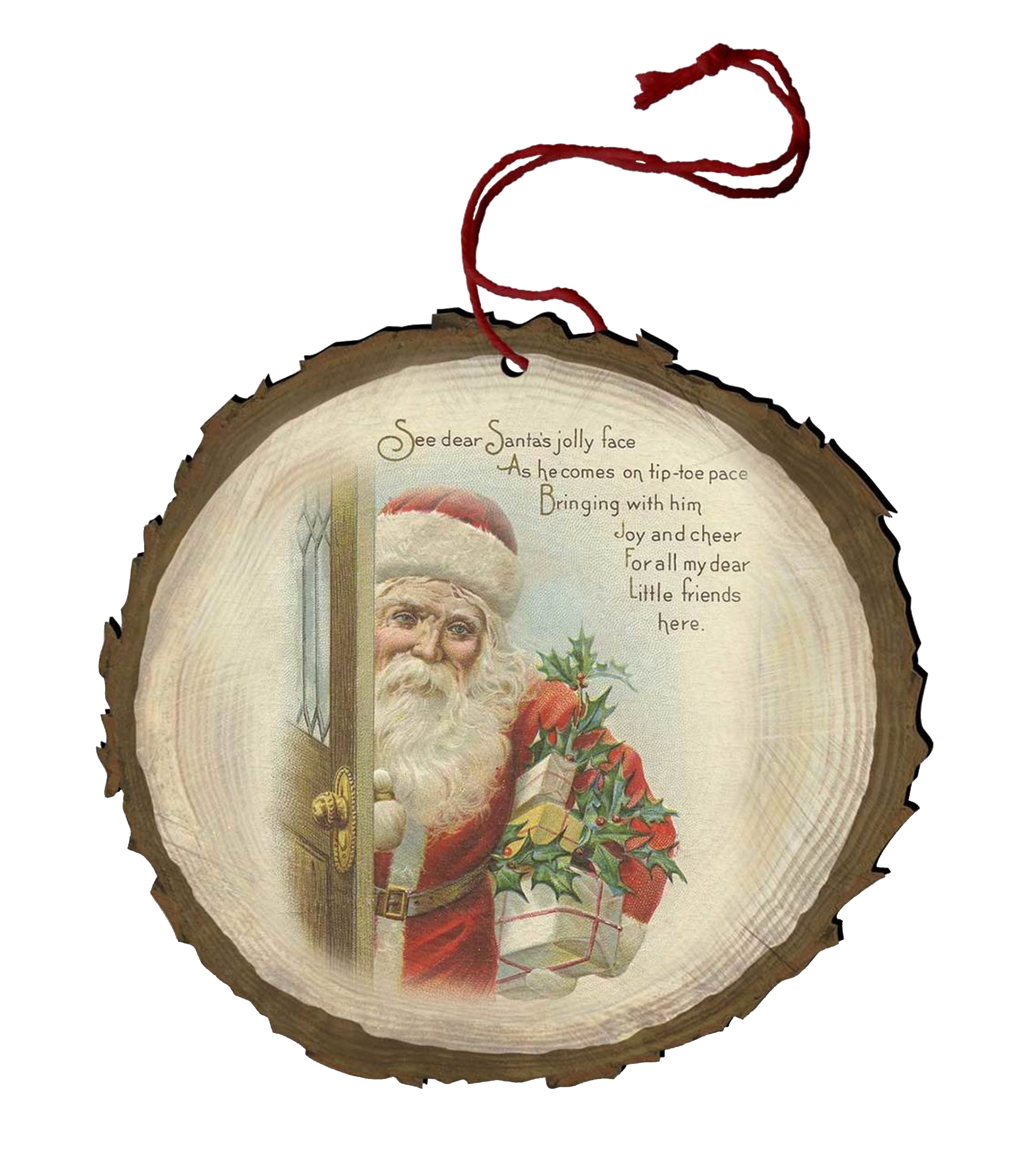 Vintage Santa with Gifts and Holly Wood Ornament