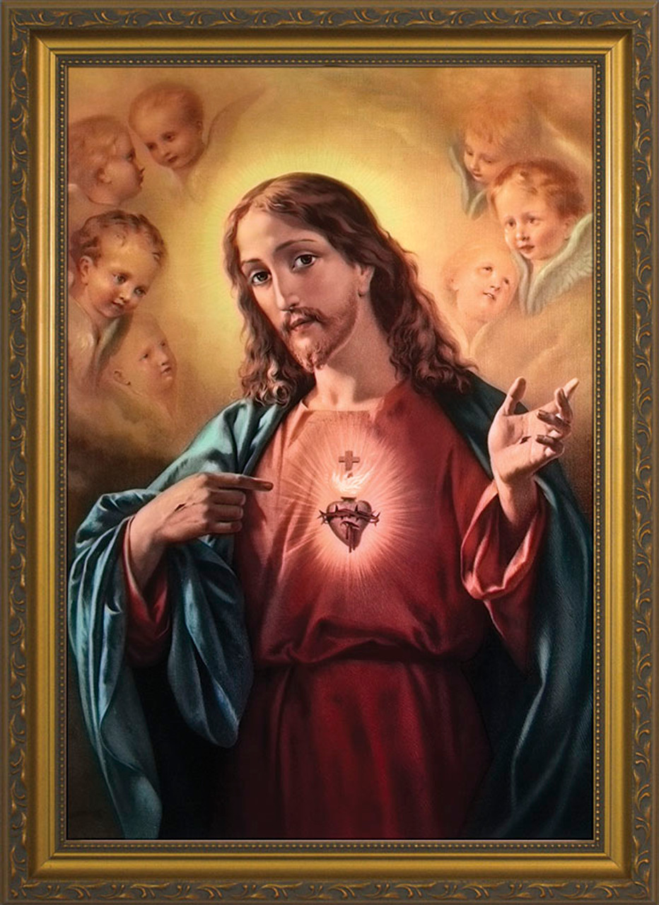 Sacred Heart of Jesus Surrounded by Angels Framed Art