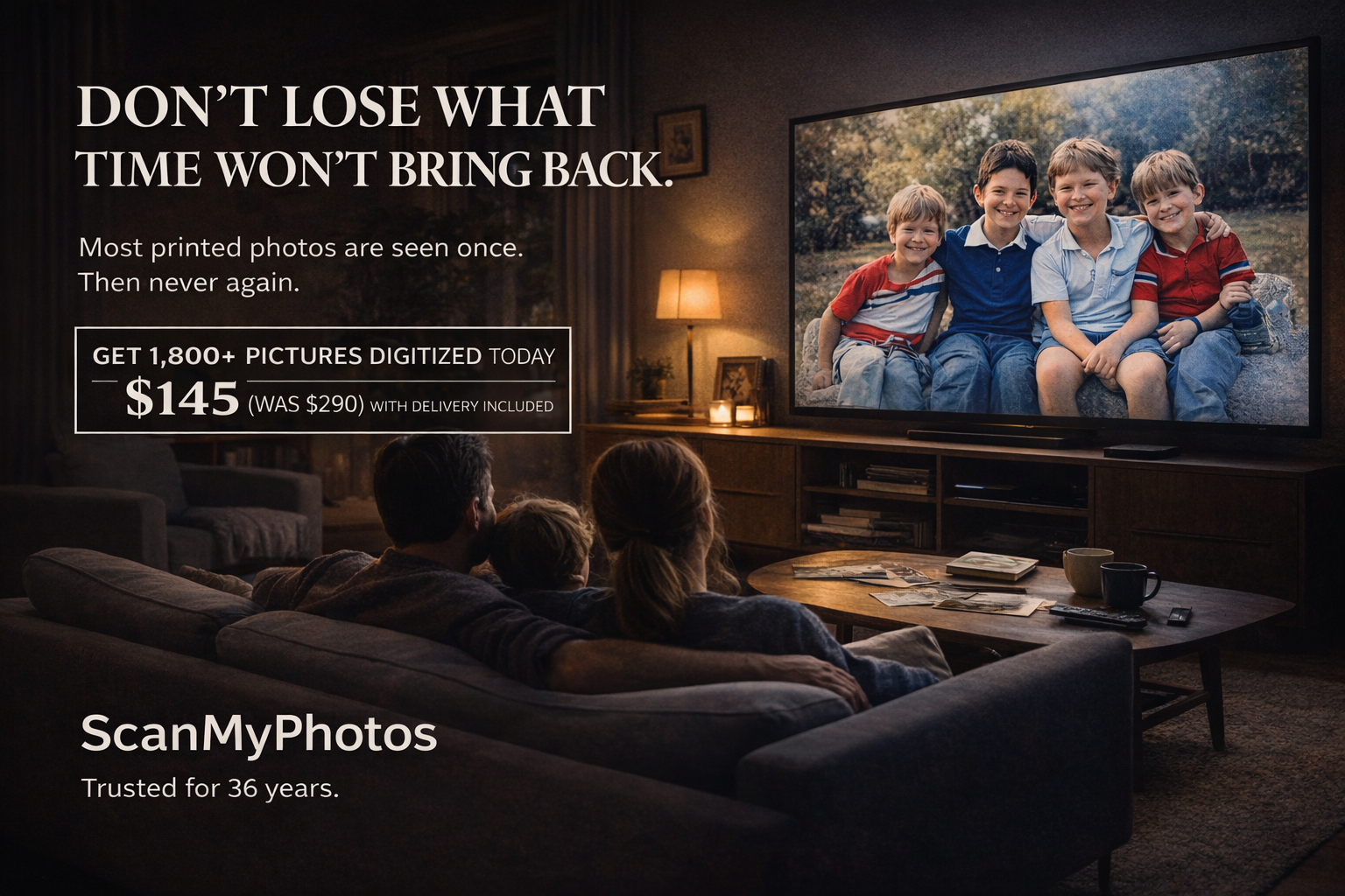 Get 1800+ pictures scanned for $145 + free shipping at ScanMyPhotos