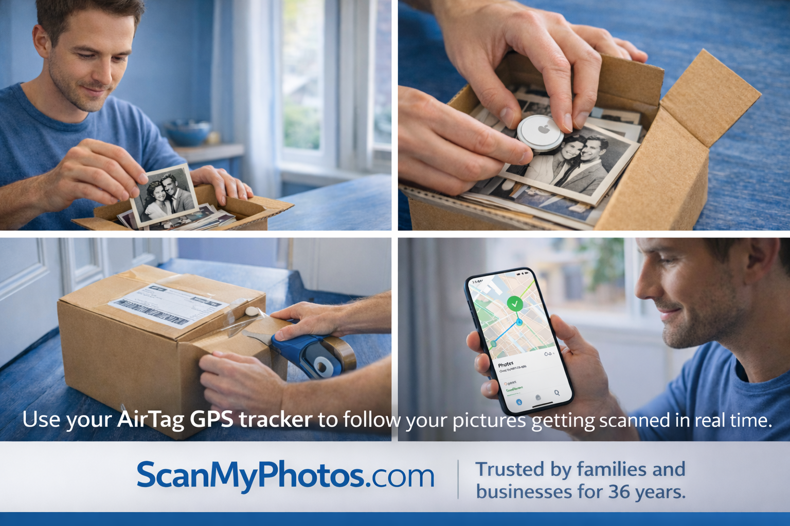 Add a GPS tracker to follow your pictures get delivered for scanning.