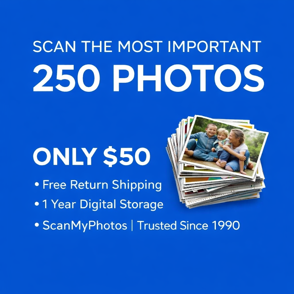 Scan 250 pictures for $50 + free return S/H.