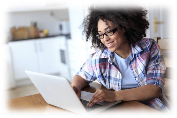 A woman taking an online test.