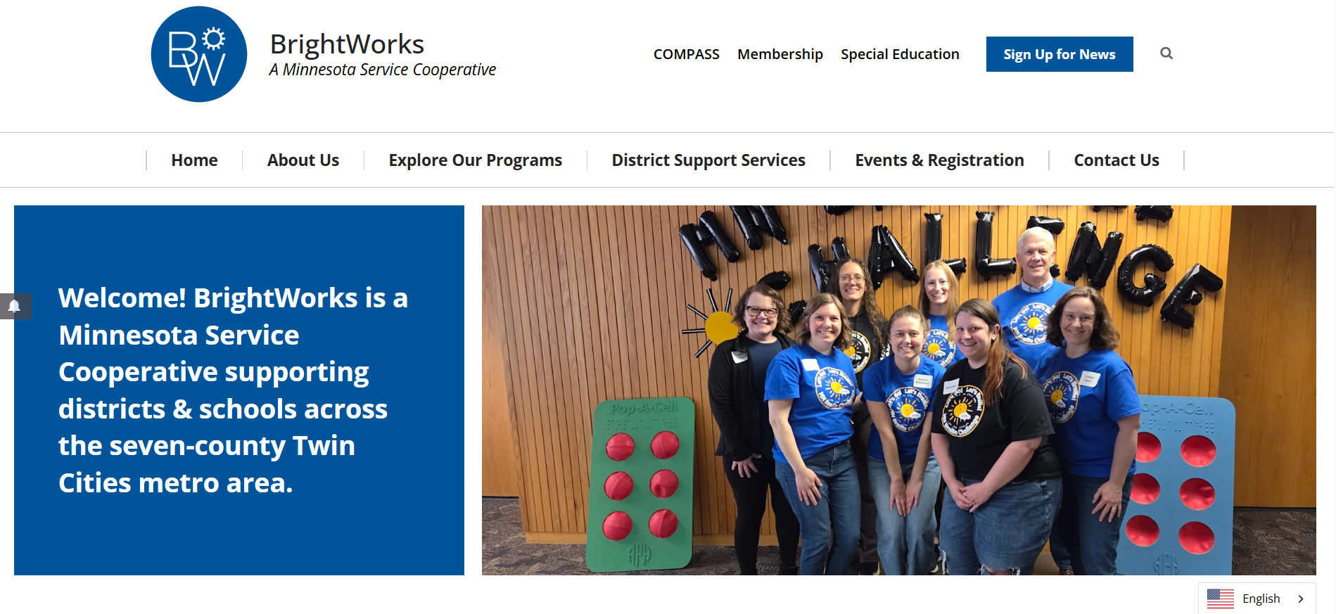 Screenshot of the home page of the new BrightWorks website.