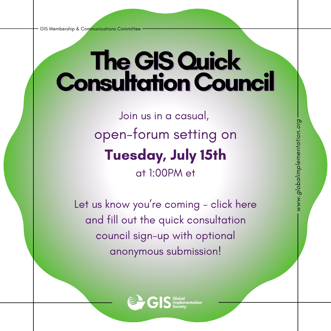 The GIS Quick Consultation Council ; Join us in a casual, open-forum setting on Tuesday, April 22 at 1:00pm ET ; Let us know you're coming - click here and fill out the quick consultation council sign-up with optional anonymous submission!