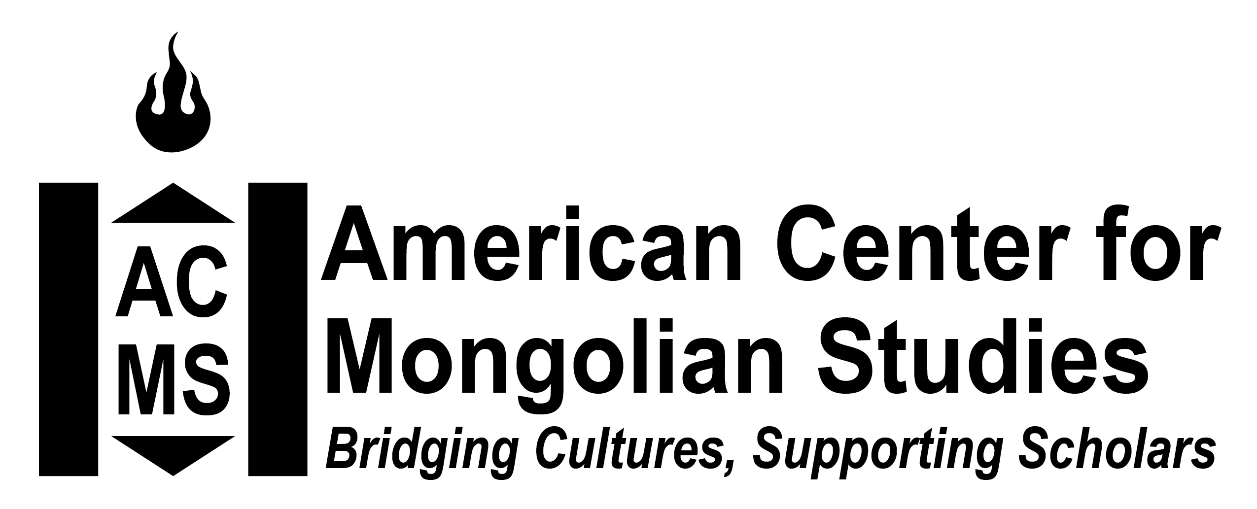 A black symbol with the letters “ACMS“ in the middle is to the left of the words “American Center for Mongolian Studies: Bridging Cultures, Supporting Scholars“ in black text.