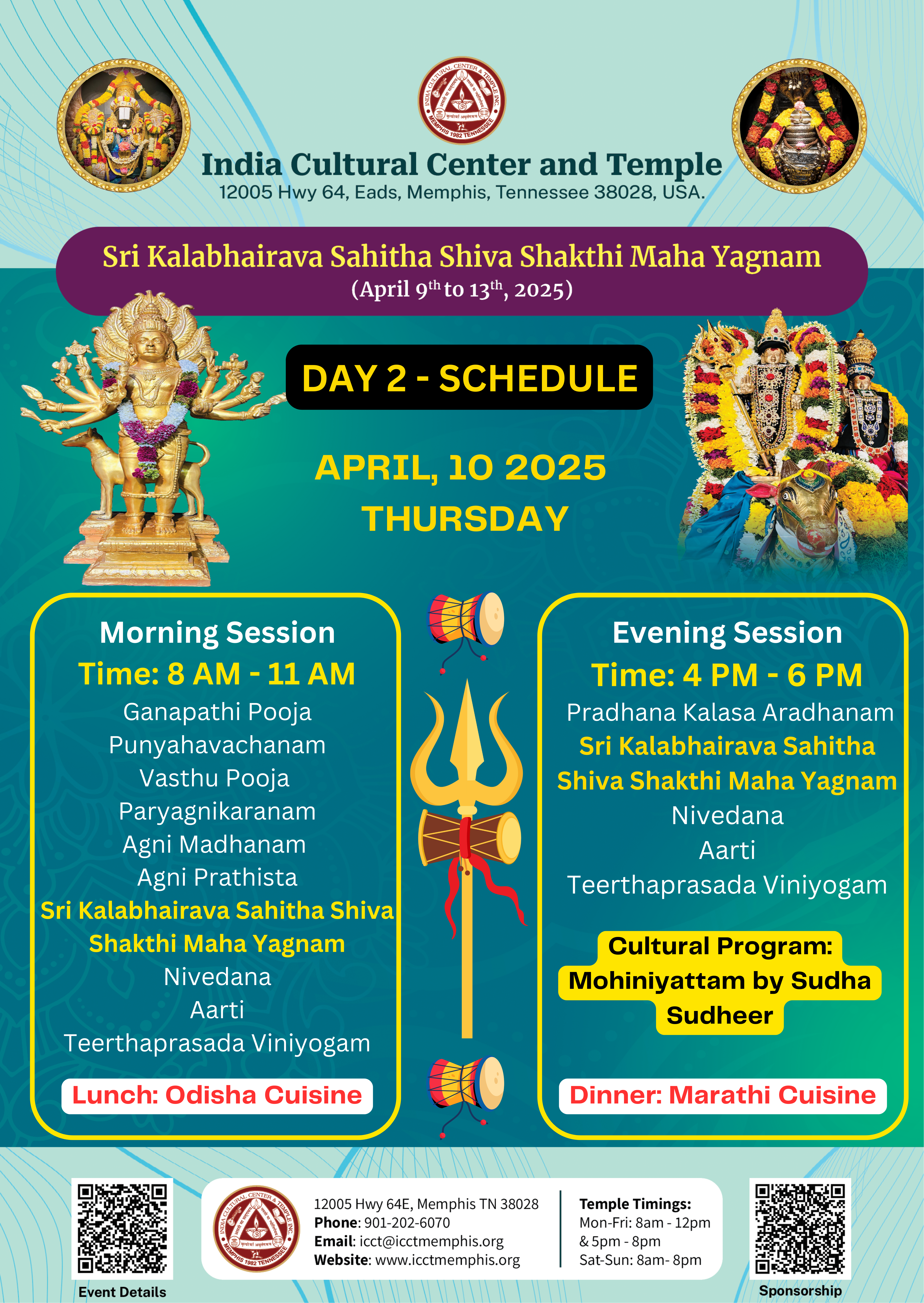 Day 2 (April 10 - Thursday) Schedule for Sri Kalabhairava Sahitha Shiva Shakthi Maha Yagnam 2025
