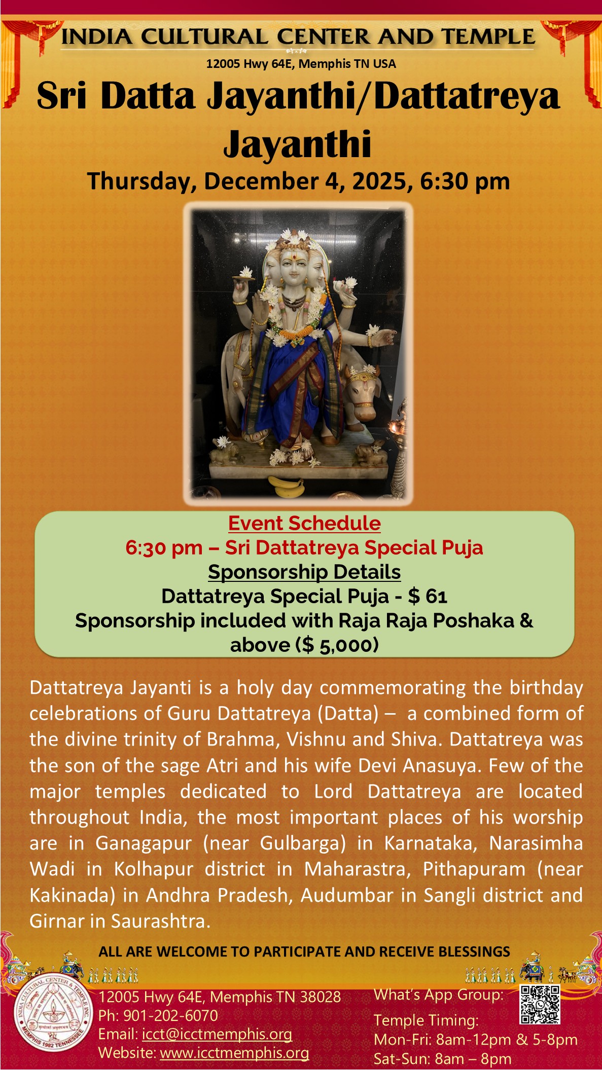 Sri Datta Jayanthi/Dattatreya Jayanthi - Dattatreya Special Pooja