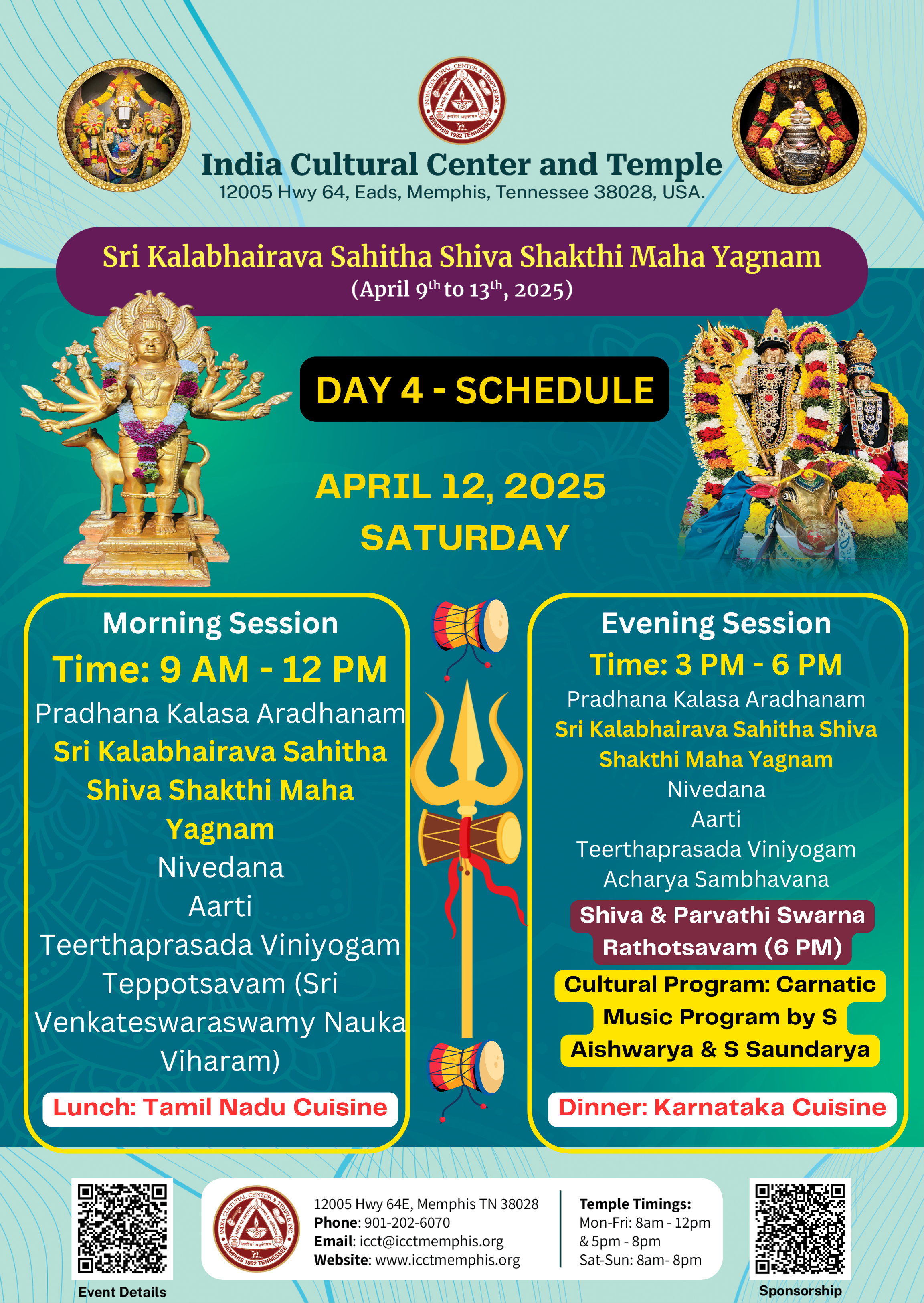 Day 4 (April 12 - Saturday) Schedule for Sri Kalabhairava Sahitha Shiva Shakthi Maha Yagnam 2025
