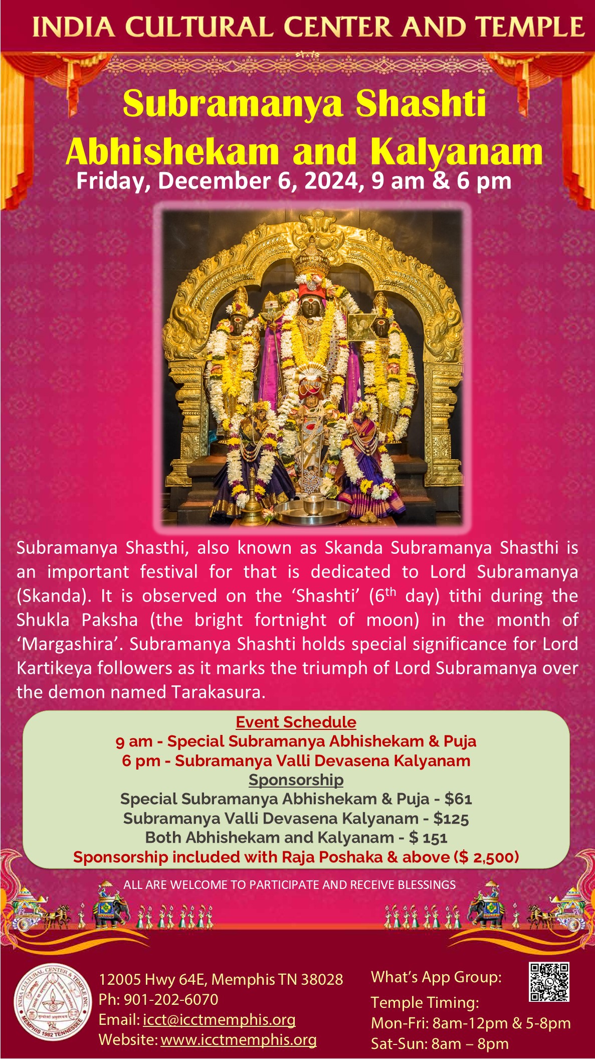 Subramanya Shashti – Abhishekam and Kalyanam