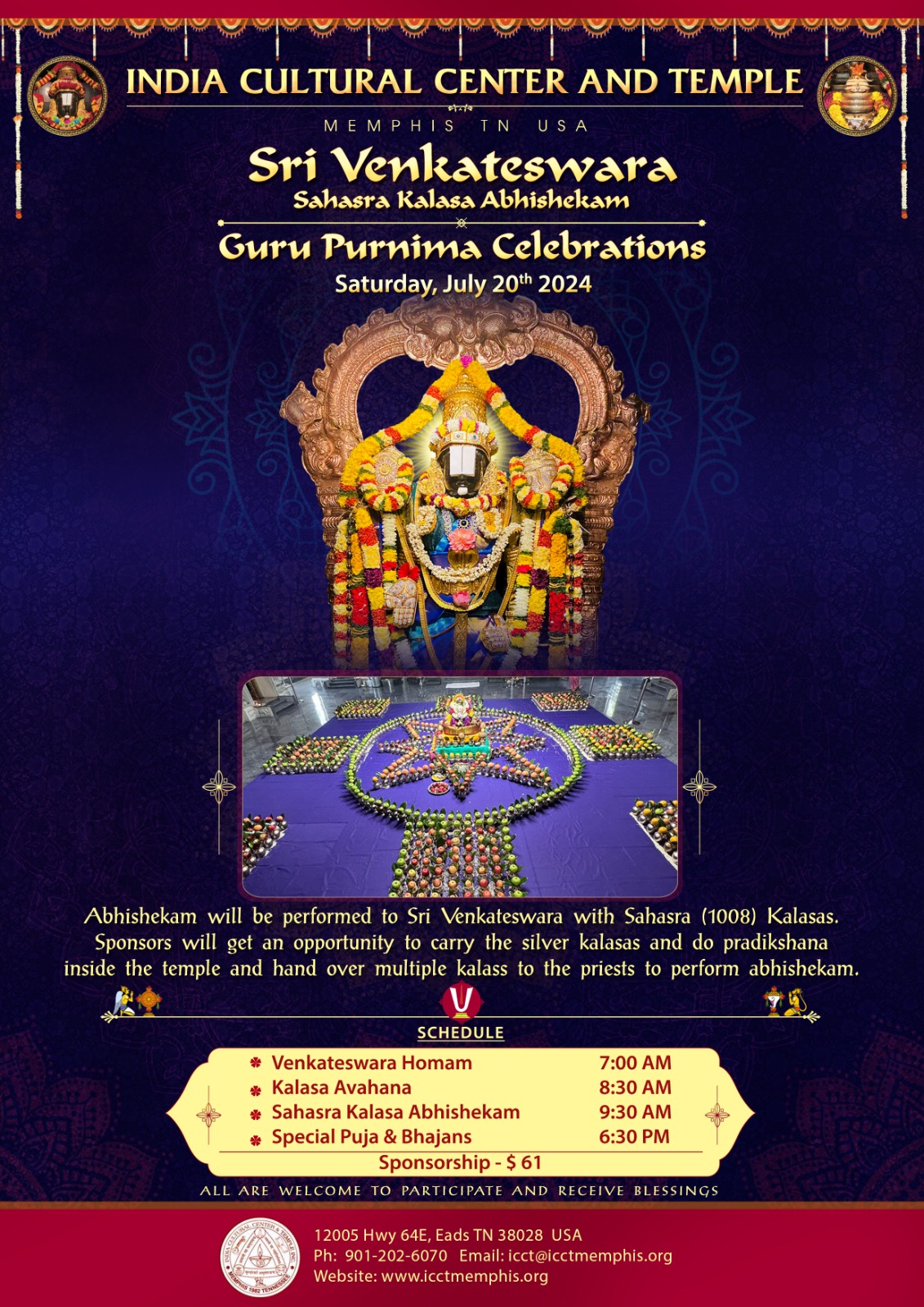 Sri Venkateswara Sahasra Kalasa Abhishekam & Guru Purnima Celebrations