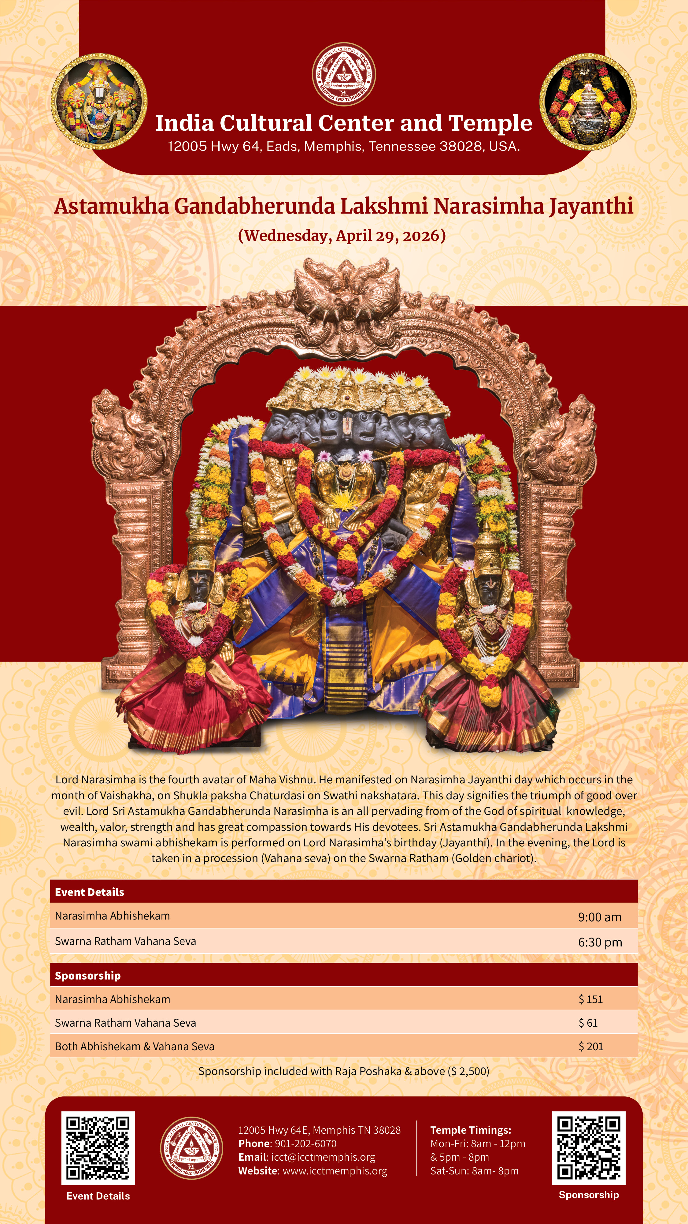 Narasimha Jayanthi - Narasimha Abhishekam, Swarna Rathotsavan