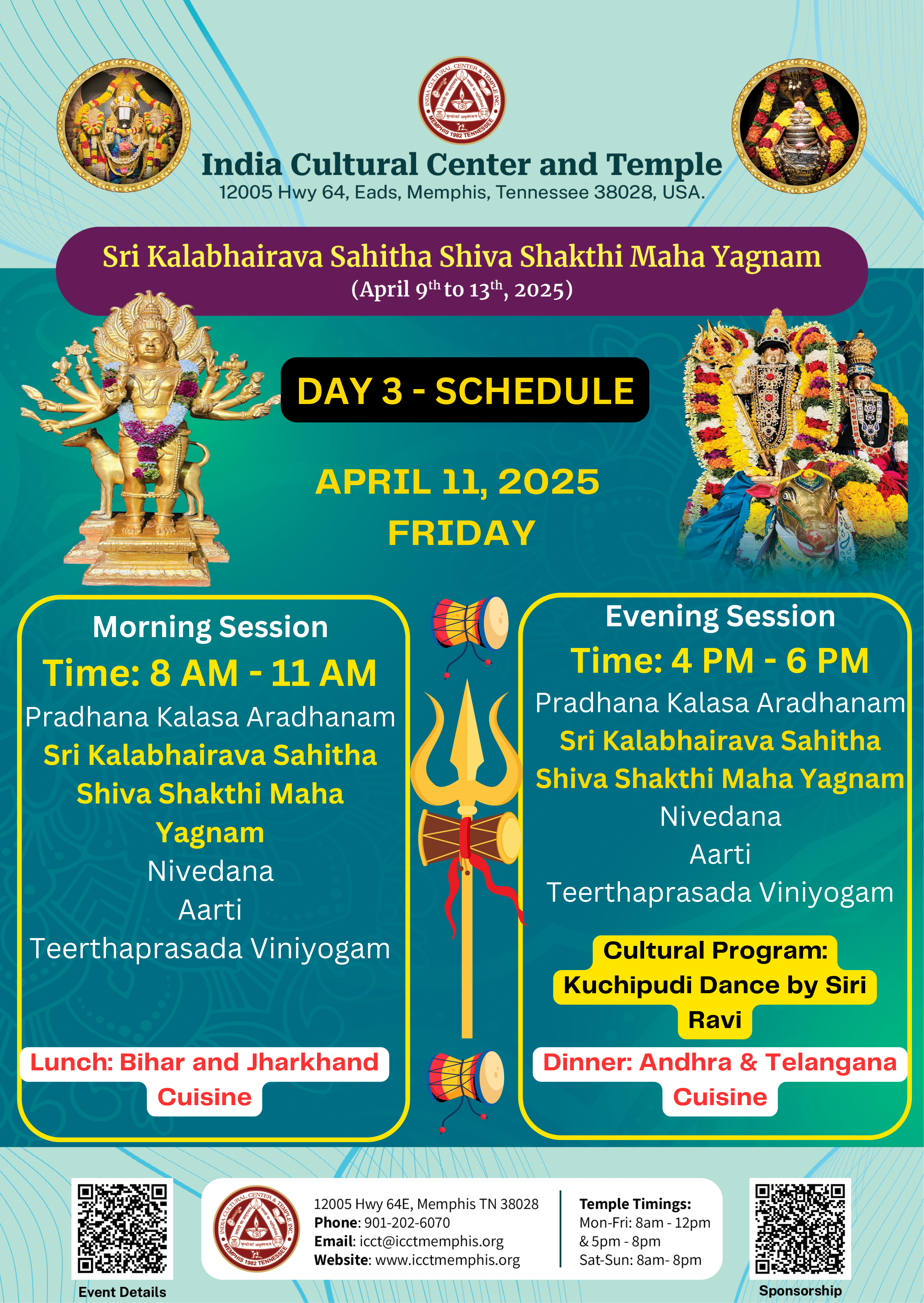 Day 3 (April 11 - Friday) Schedule for Sri Kalabhairava Sahitha Shiva Shakthi Maha Yagnam 2025