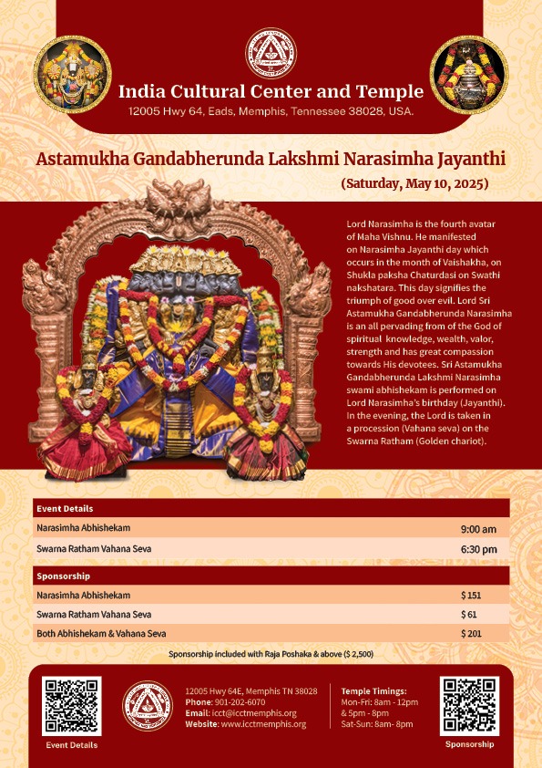 Narasimha Jayanthi - Narasimha Abhishekam, Swarna Rathotsavan