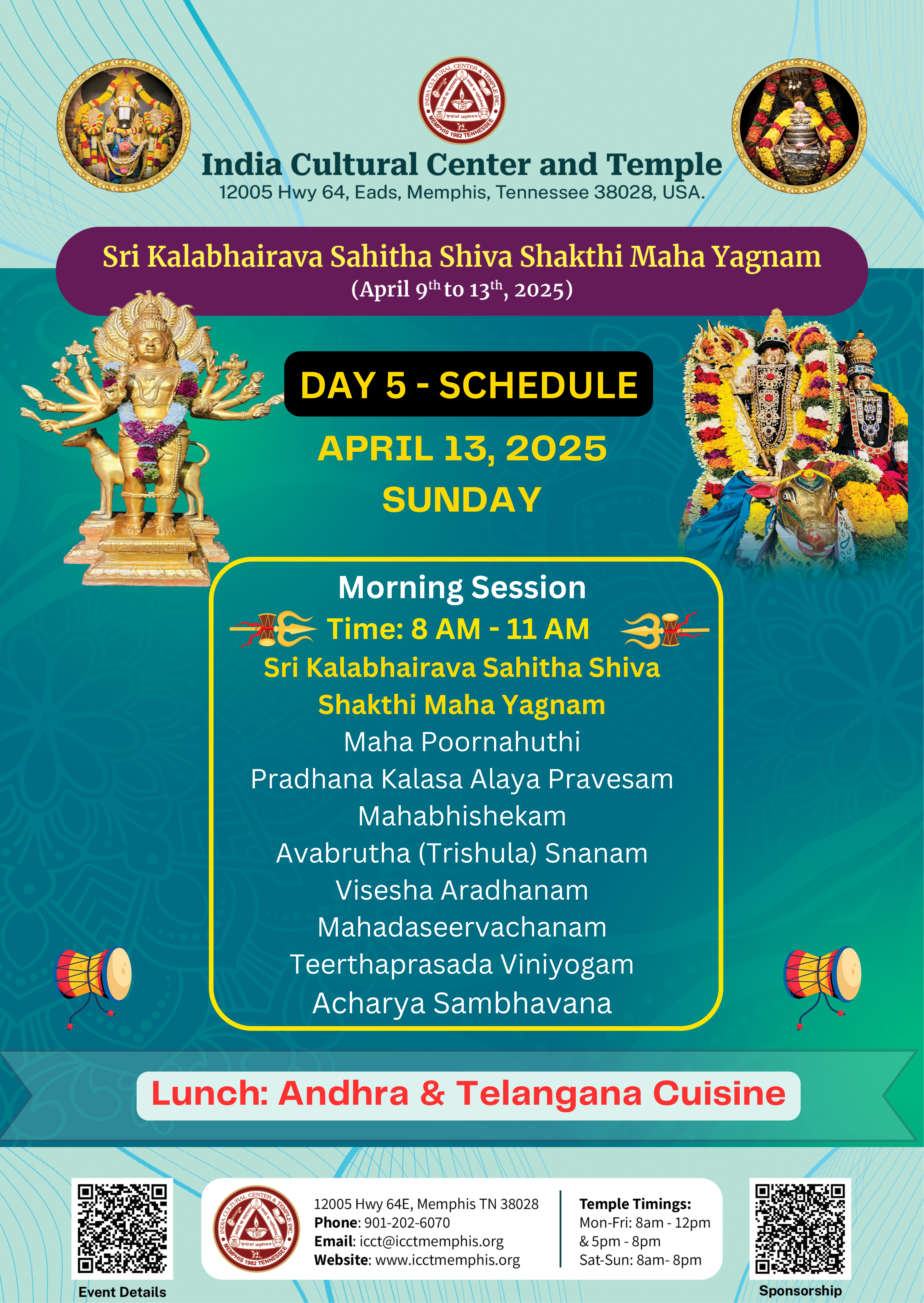 Day 5 (April 13 - Sunday) Schedule for Sri Kalabhairava Sahitha Shiva Shakthi Maha Yagnam 2025