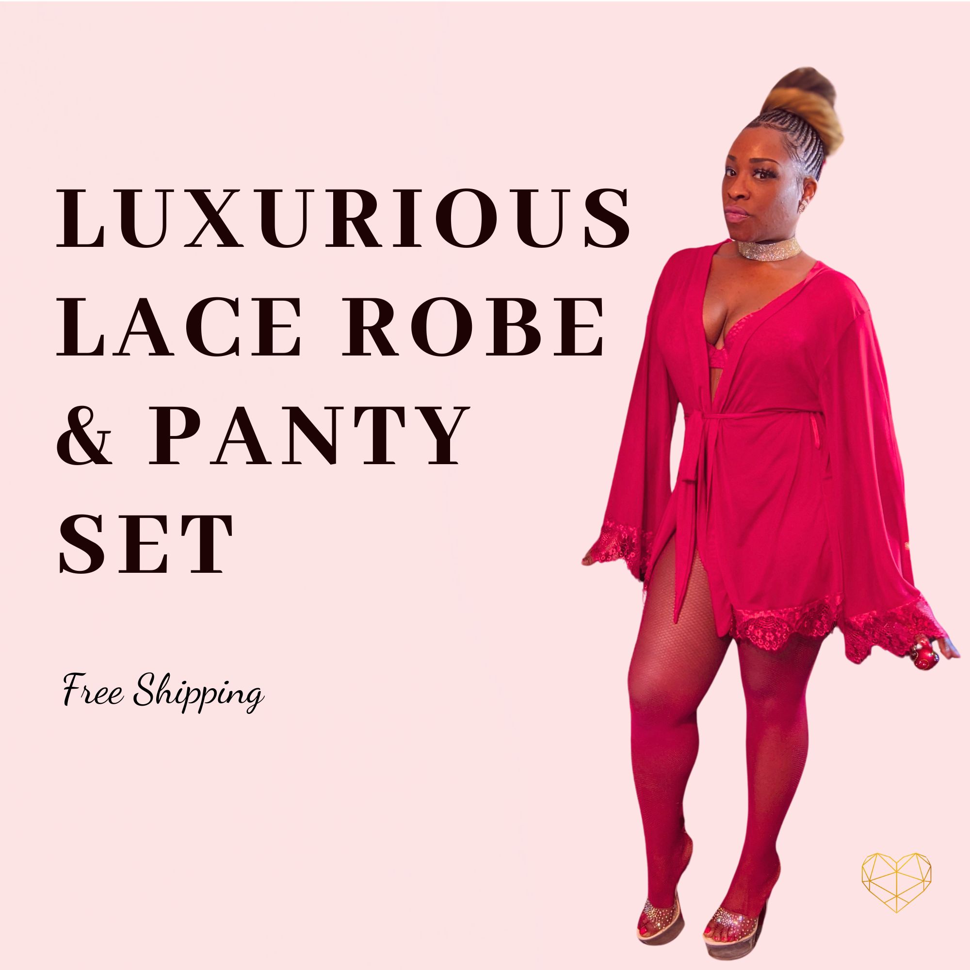 Luxurious Lace Robe & Pany Set - Medium