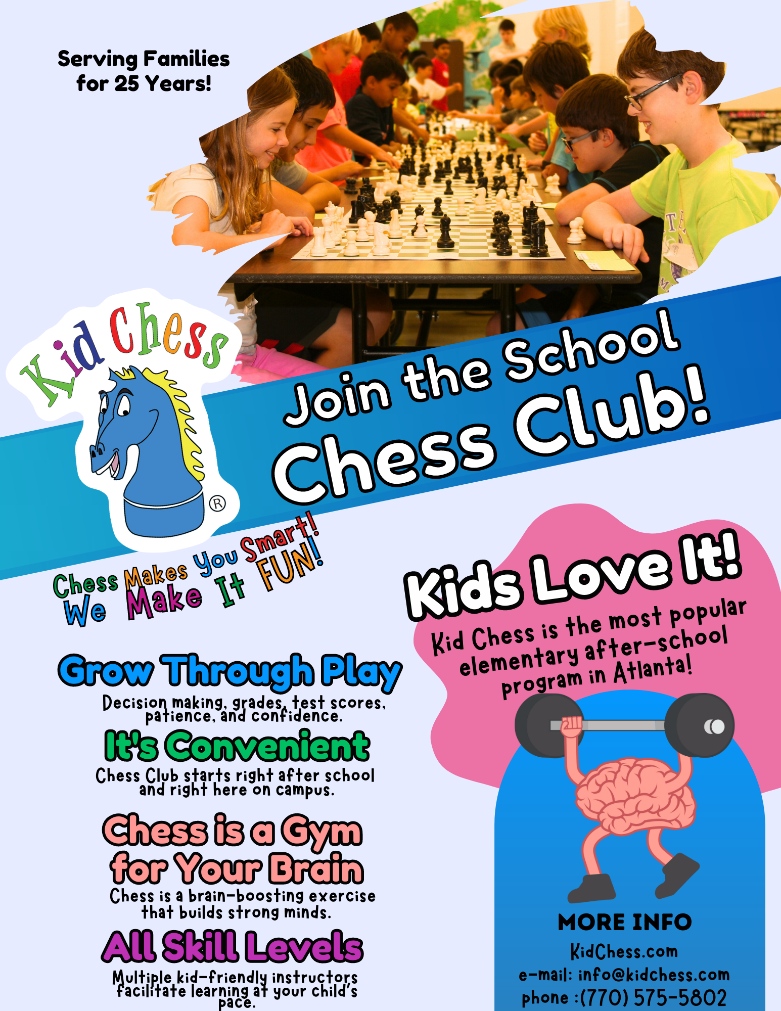 Join the Kid Chess Club! 25 years of serving families. Chess makes you smart! we make it fun! 