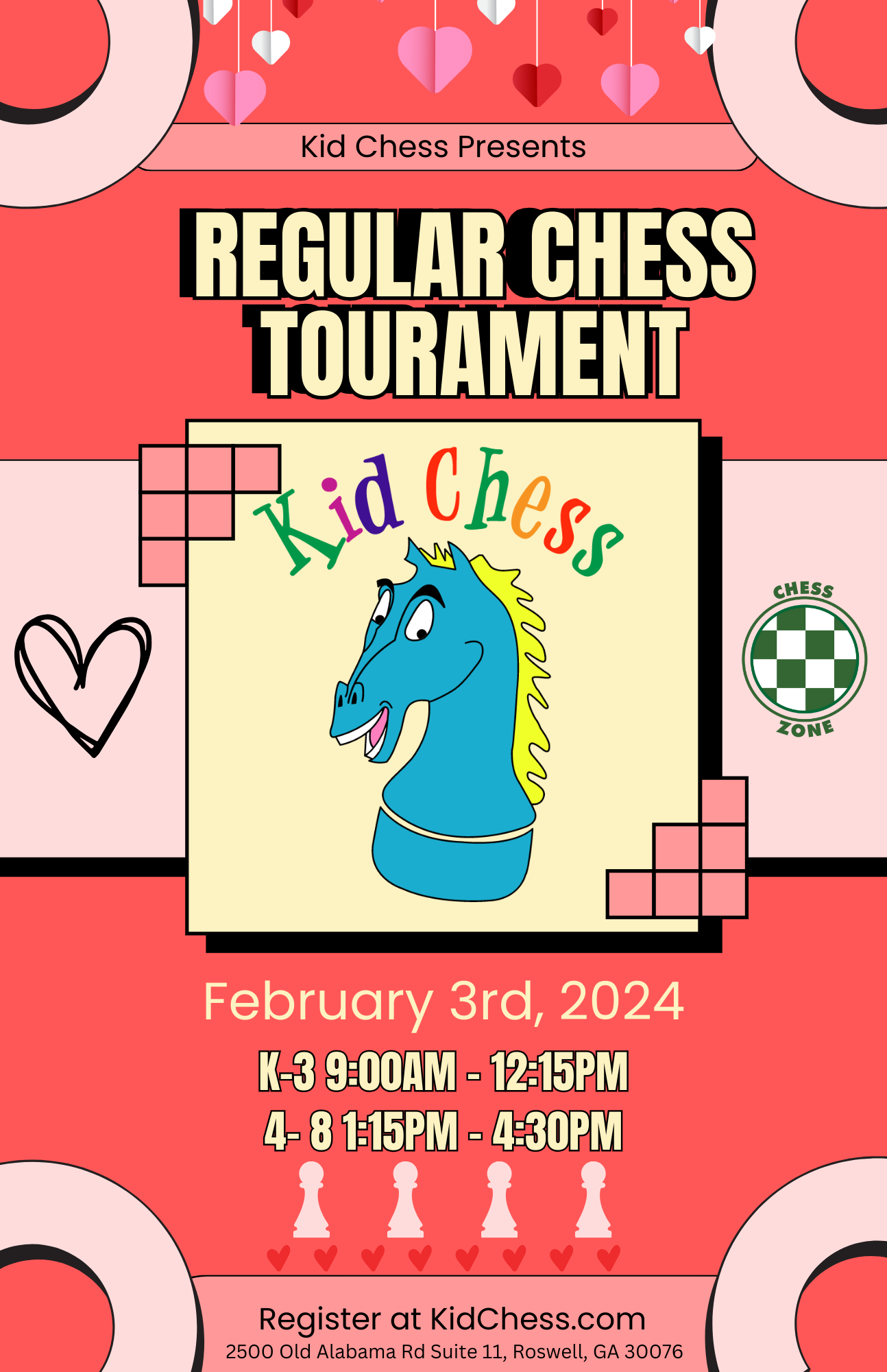 The Kid Chess January Tournament. Saturday, January 13th at Chess Zone