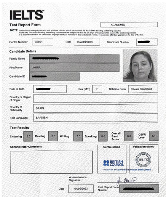 Laura Band 8 in IELTS
