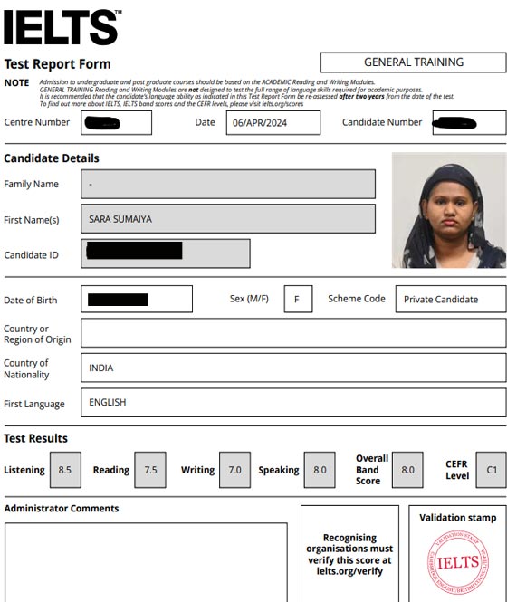 Sara Band 8 in IELTS