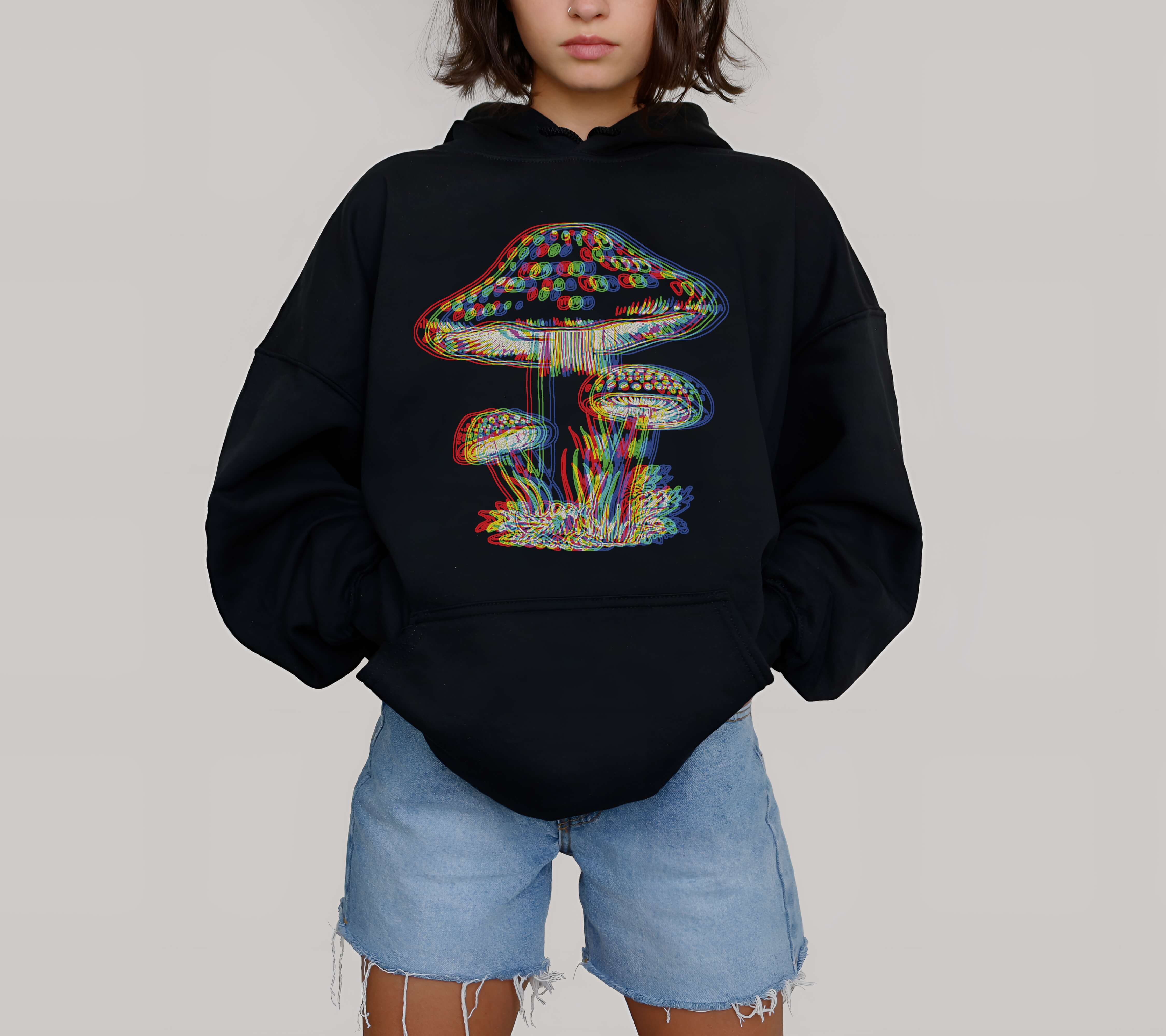 psychedelic amanita muscaria oversized hoodie for festival sunrise sets - Campiness World