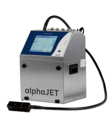 alt="Drukarka przemysłowa alphaJET na linii produkcyjnej"