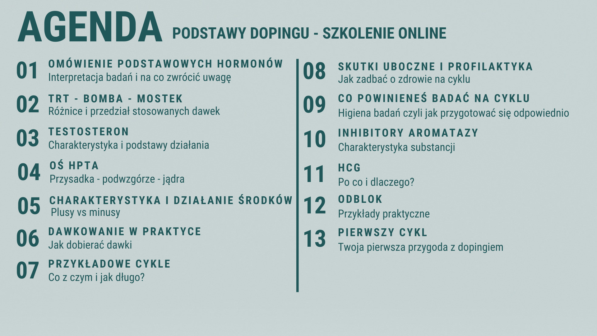 Agenda szkolenia "Podstawy dopingu"