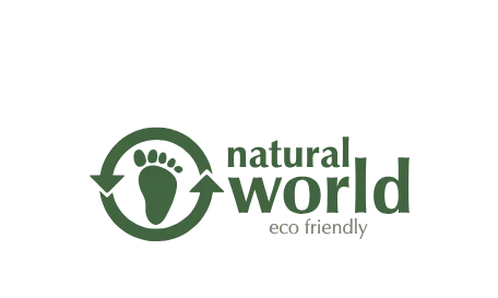 Official Natural World logo – 100% ecological and vegan-friendly footwear represented by Moda Vostra, B2B sales agency for the Benelux region.