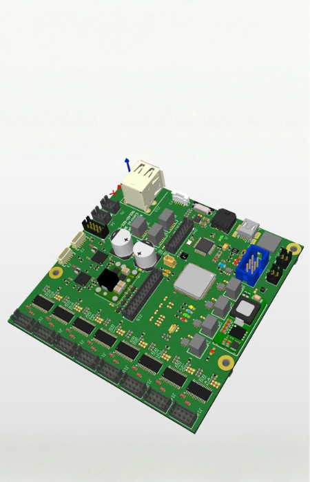 CES dense peripheral control board with compact interface routing