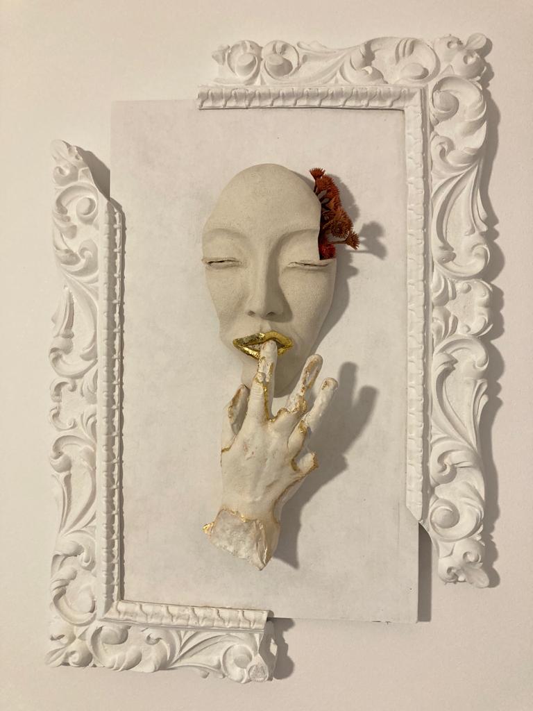 duży talerz, paterą ozdobna w kolorach ziemi - niebieski , brąz, zielenie - miks szkliw z kryształami