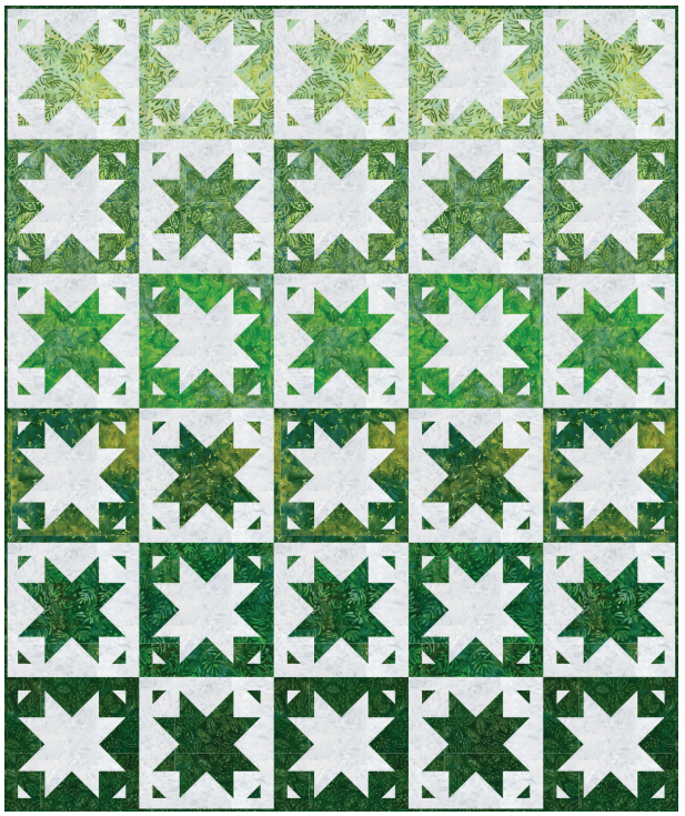 This week, we have an easy luminescent quilt with a lovely shades of the green. 