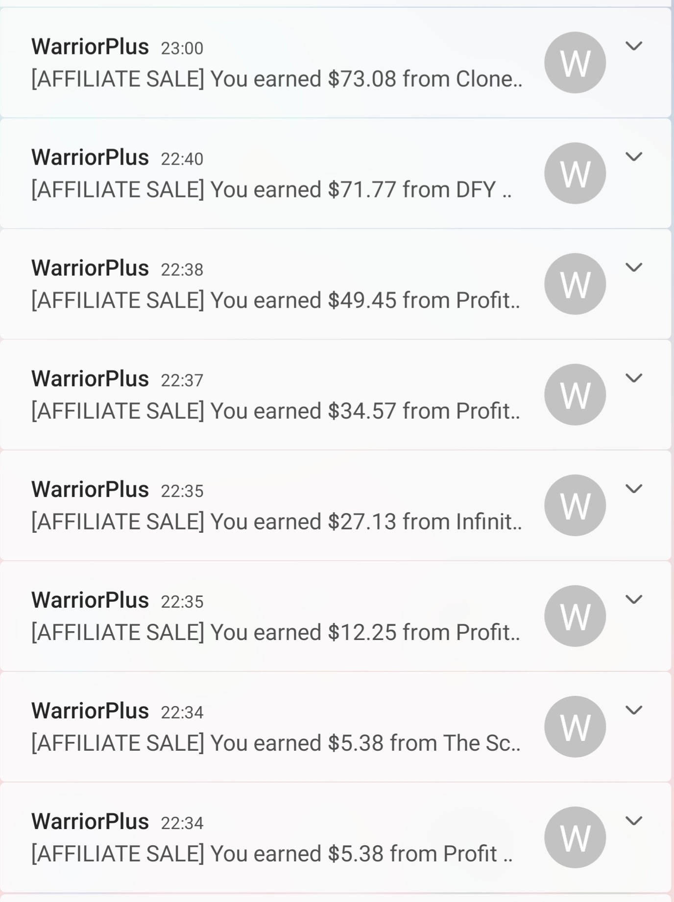 screenshot of affiliate commissions