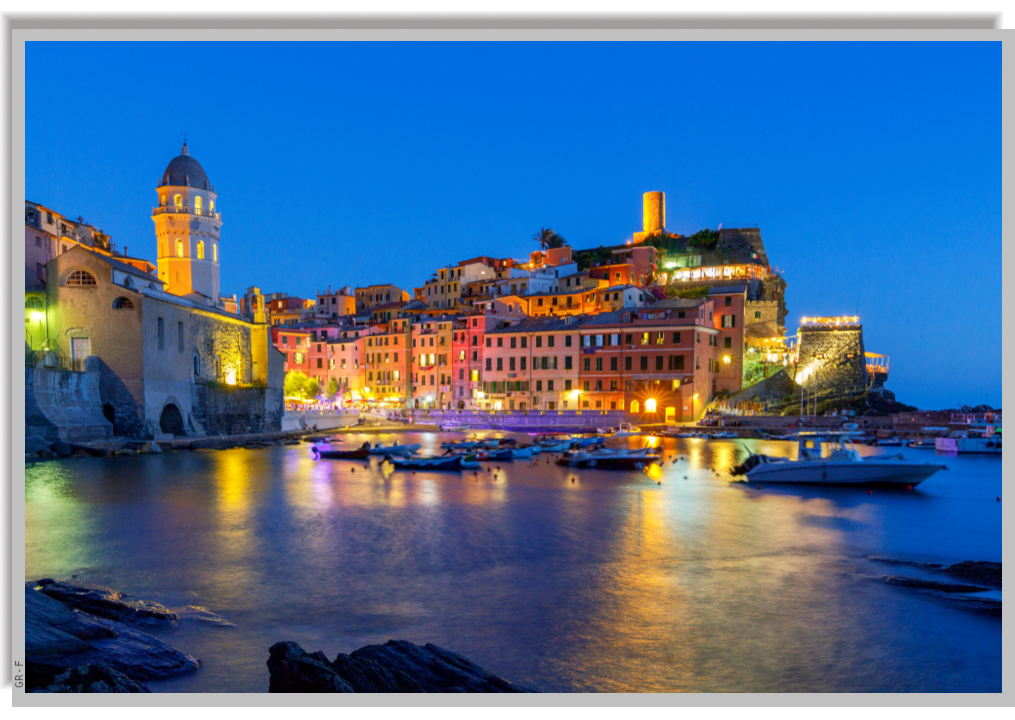 Vernazza village and its cove illuminated at night